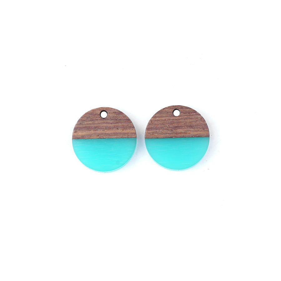 20mm Wood & Turquoise Resin Disc Focal Piece Pendant Charm - 2 Pack - Goody Beads