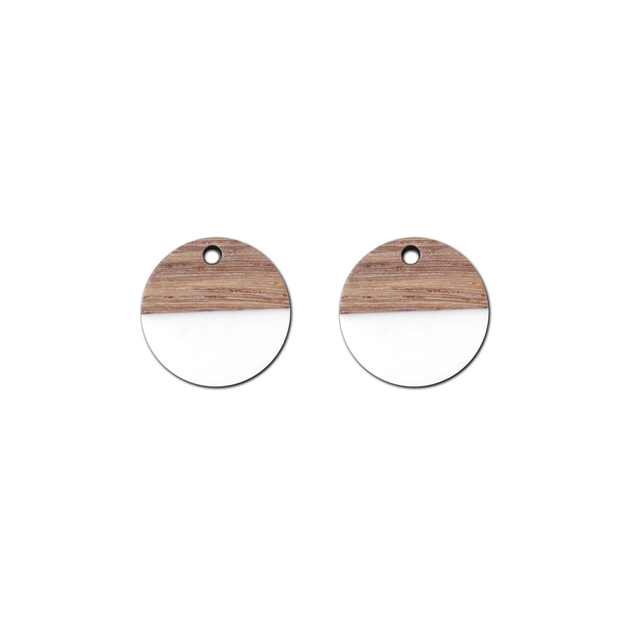 20mm Wood & White Resin Disc Focal Piece Pendant Charm - 2 Pack - Goody Beads