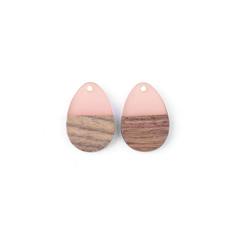 17x25mm Wood & Pale Pink Resin Solid Drop Focal Pieces - 2 Pack - Goody Beads