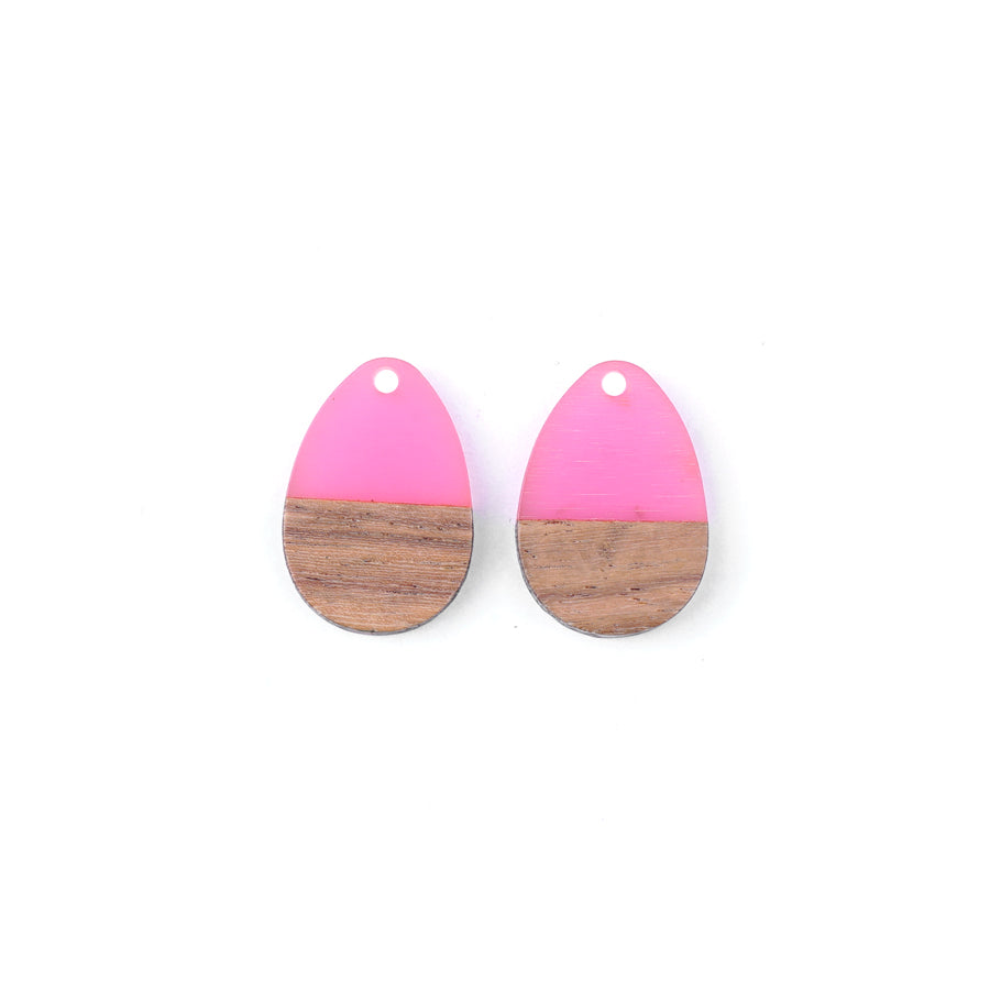 17x25mm Wood & Frosted Pink Resin Solid Drop Focal Pieces - 2 Pack - Goody Beads