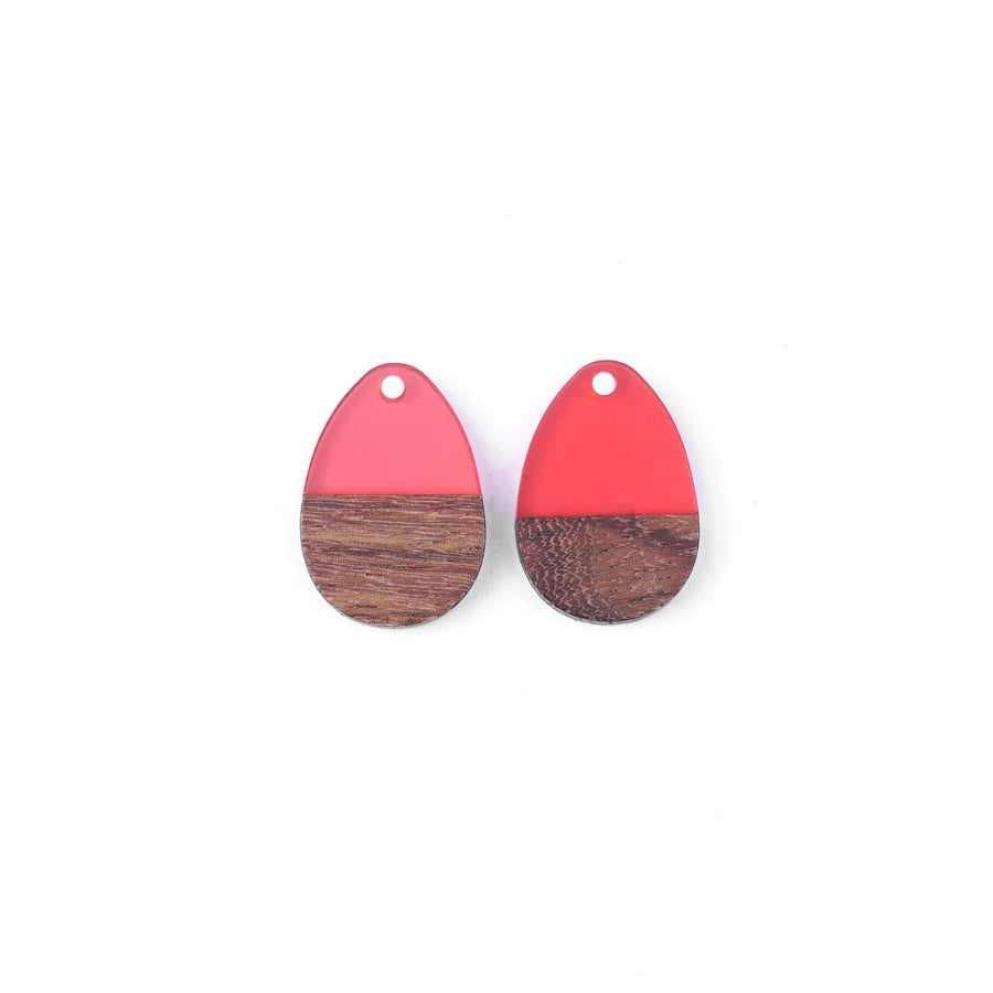17x25mm Wood & Pink Berry Resin Solid Drop Focal Pieces - 2 Pack - Goody Beads