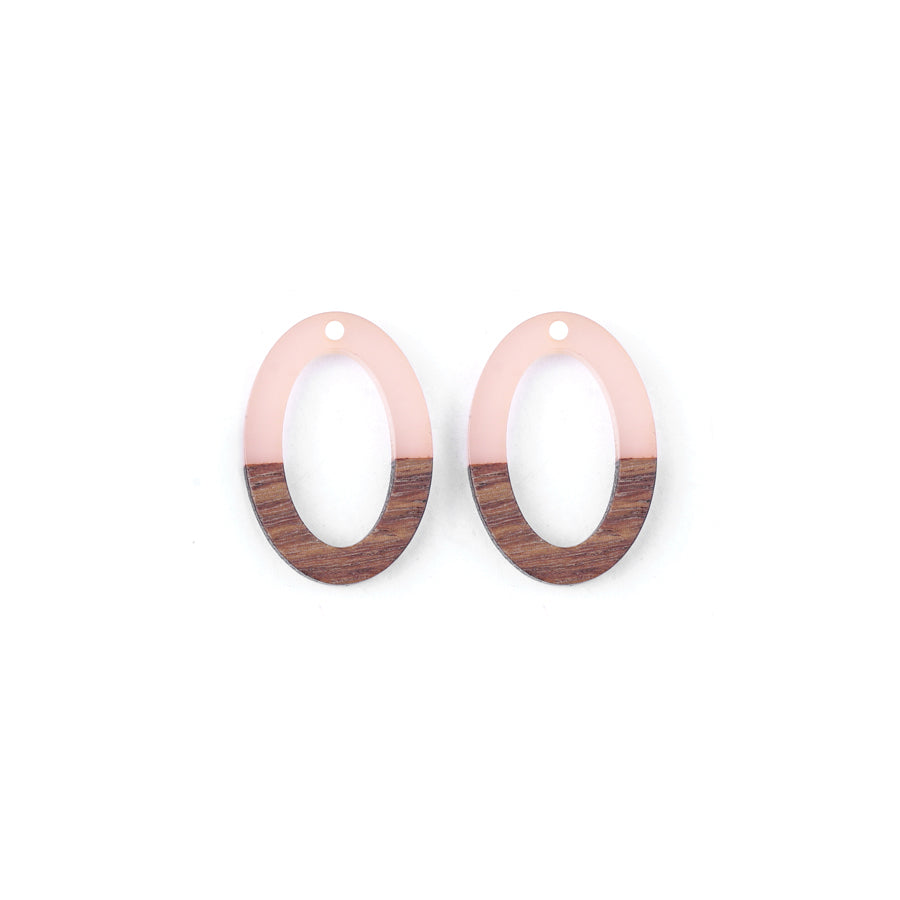 20x30mm Wood & Pale Pink Resin Oval Focal Pieces - 2 Pack - Goody Beads