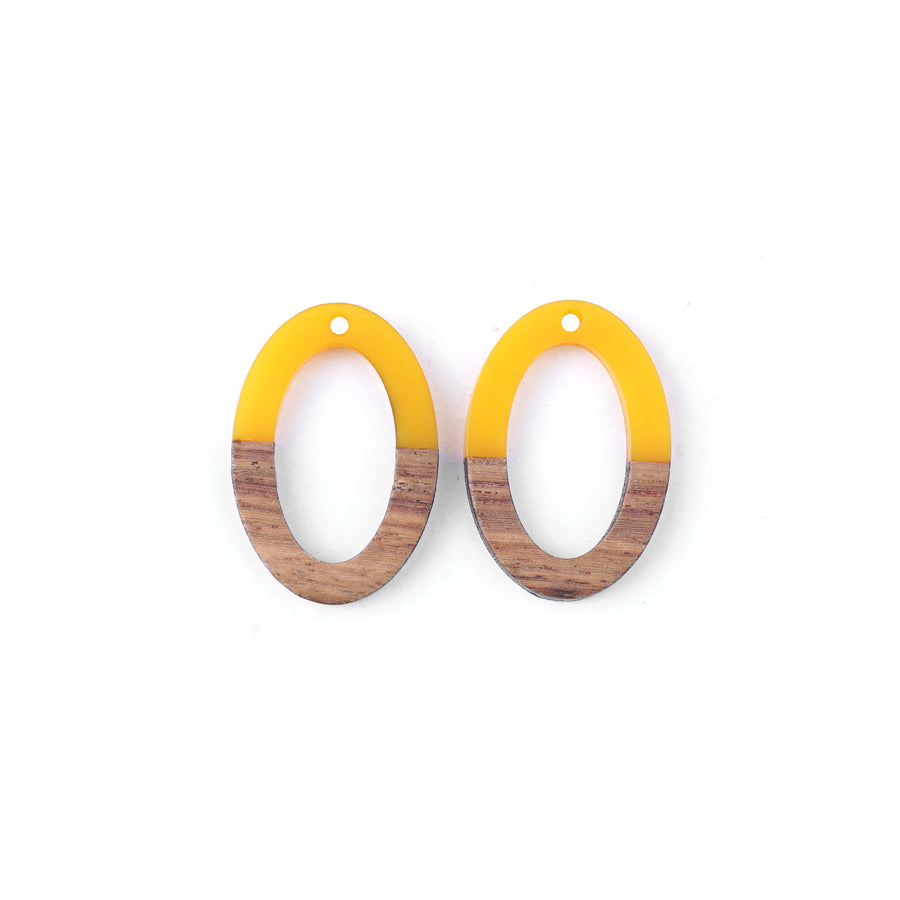 20x30mm Wood & Sunshine Yellow Resin Oval Focal Pieces - 2 Pack - Goody Beads