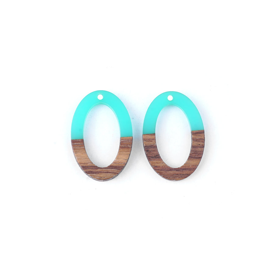 20x30mm Wood & Turquoise Resin Oval Focal Pieces - 2 Pack - Goody Beads