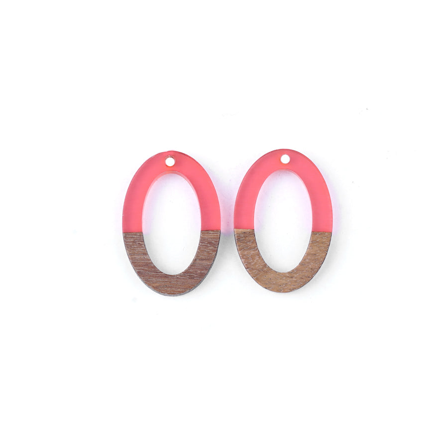 20x30mm Wood & Pink Berry Resin Oval Focal Pieces - 2 Pack - Goody Beads