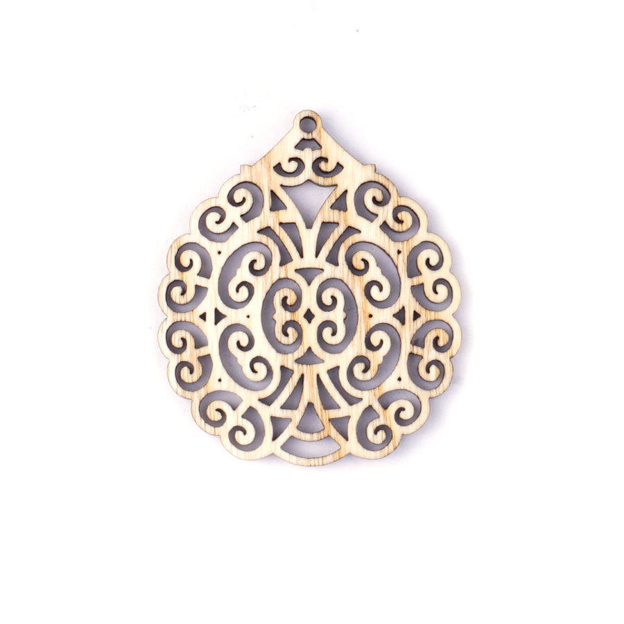 53x45mm Filigree Cutout Maple Wood Pendant - Goody Beads