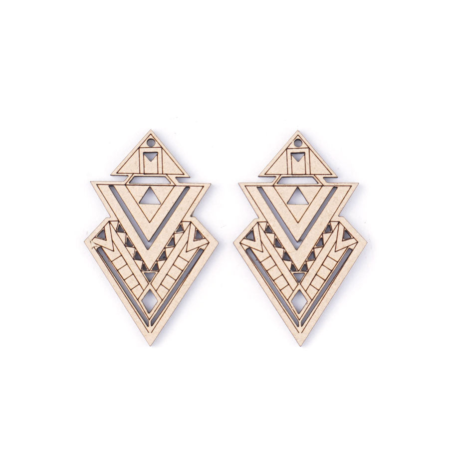 61x38mm Geometric Multi Triangle Design with Cutouts Draftboard Wood Component Set - Goody Beads