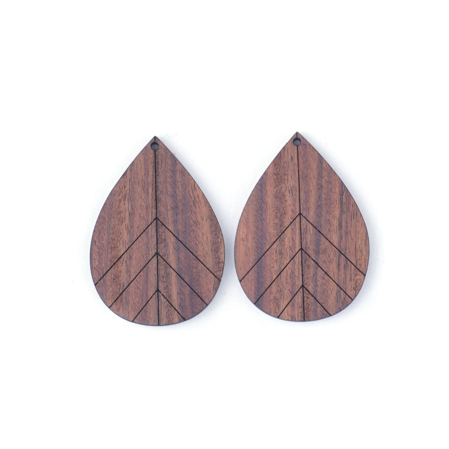 44x31mm Drop Deco Leaf Design Bolivian Rosewood Wood Component Set - Goody Beads