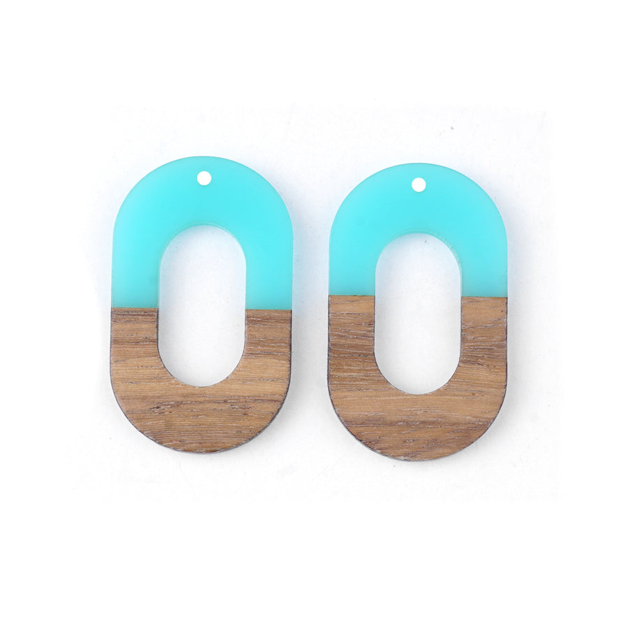 22x38mm Wood & Sea Blue Resin Squared Oval Focal Pieces - 2 Pack - Goody Beads