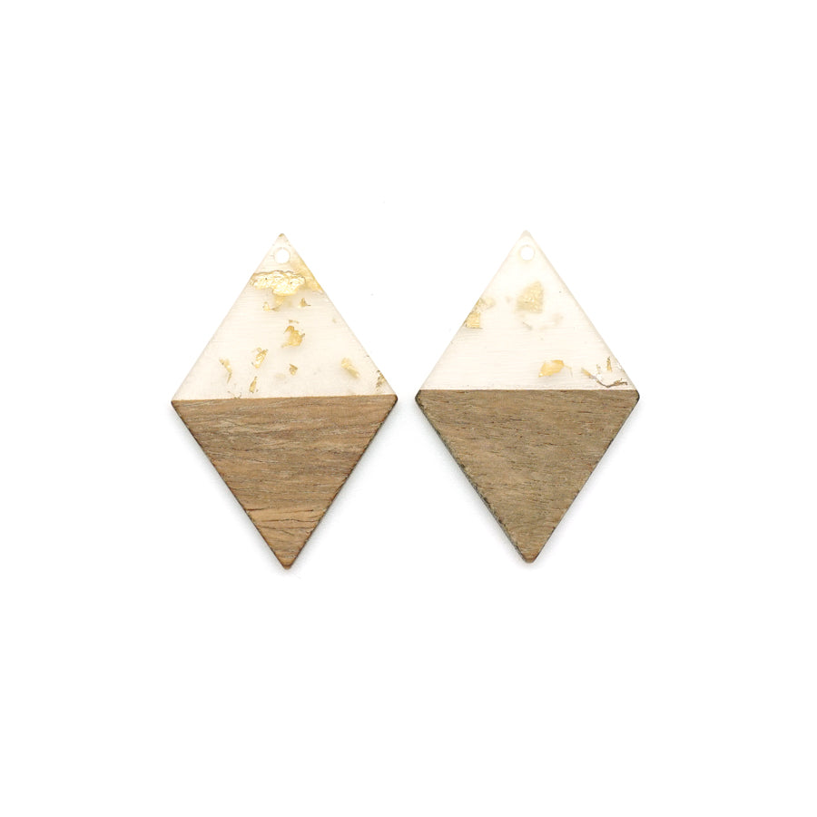 30x48mm Wood & Clear Resin with Gold Foil Diamond Shape Focal Piece Pendant - 2 Pack - Goody Beads