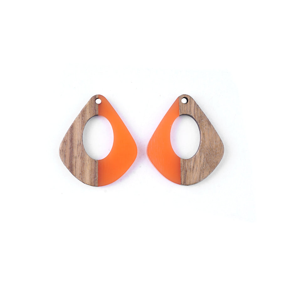 28x32mm Wood & Coral Resin Pear Shaped with Cut Out Focal Pieces - 2 Pack - Goody Beads