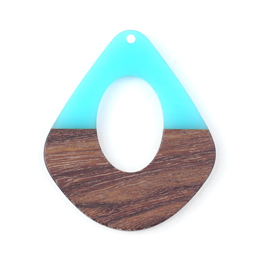 42x48mm Wood & Sea Blue Resin Pear Shaped with Cut Out Focal Piece Pendant - Goody Beads