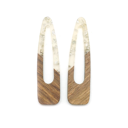 17x66mm Wood & Clear Resin with Silver Foil Raindrop with Cutout Focal Piece Pendant - 2 Pack - Goody Beads