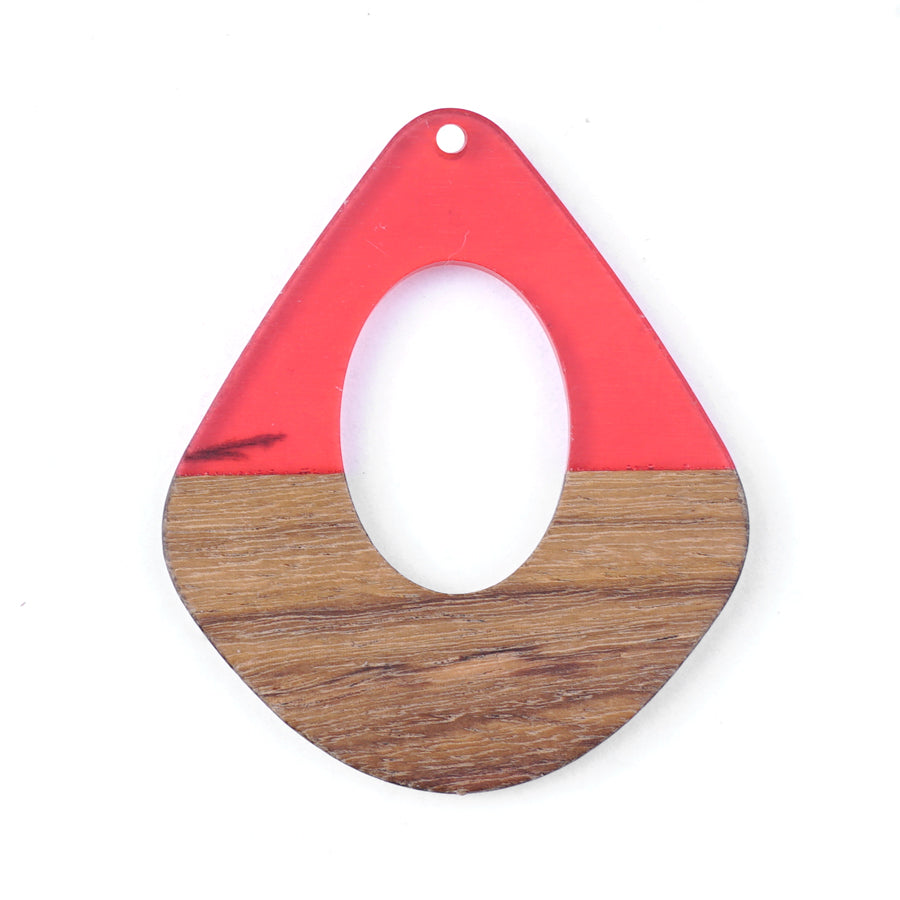 42x48mm Wood & Pink Berry Resin Pear Shaped with Cut Out Focal Piece Pendant - Goody Beads