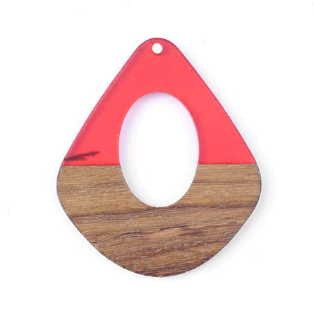 42x48mm Wood & Pink Berry Resin Pear Shaped with Cut Out Focal Piece Pendant - Goody Beads