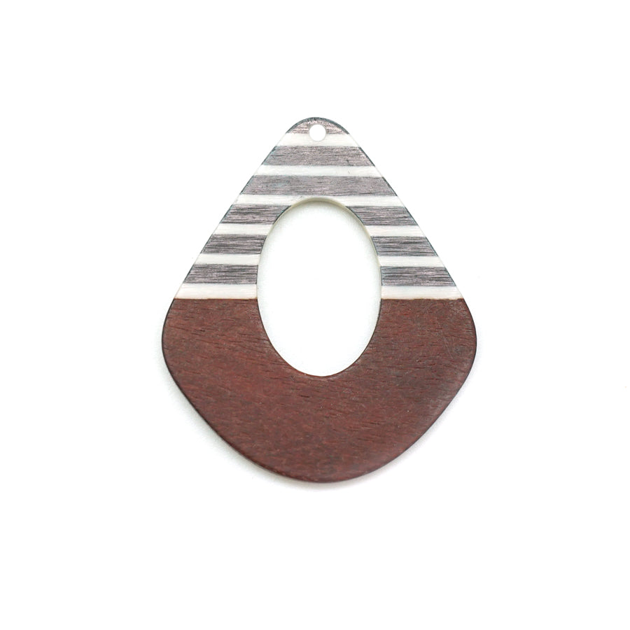 42x48mm Wood & Black and White Striped Resin Pear Shaped with Cut Out Focal Piece Pendant - Goody Beads