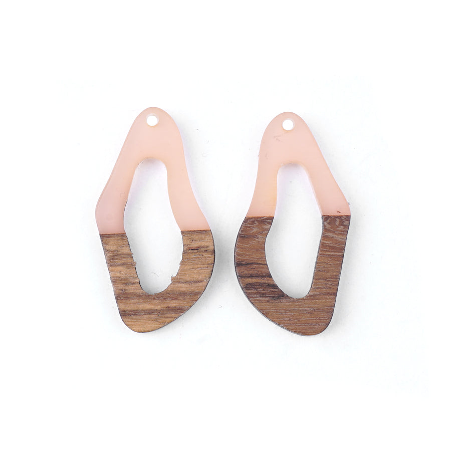20x38mm Wood & Pale Pink Resin Free Form Shaped with Cut Out Focal Piece Pendant - 2 Pack - Goody Beads