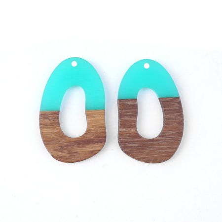 22x38mm Wood & Sea Blue Resin Free Form Shaped with Cut Out Focal Piece Pendant - 2 Pack - Goody Beads