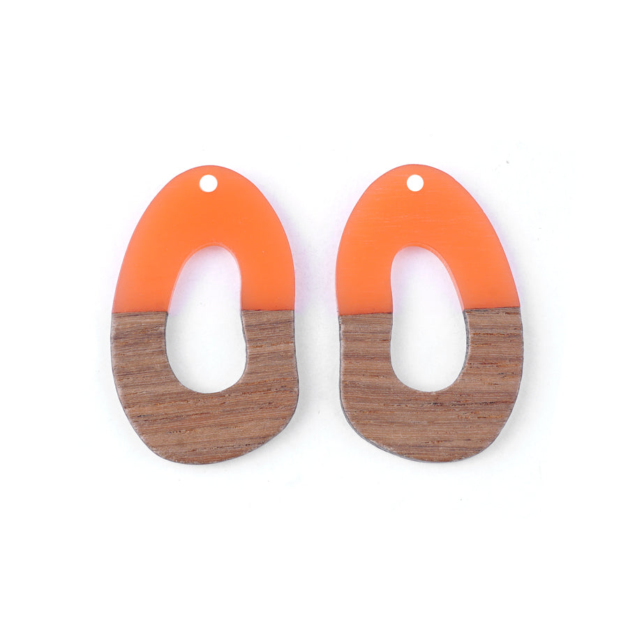 22x38mm Wood & Coral Resin Free Form Shaped with Cut Out Focal Piece Pendant - 2 Pack - Goody Beads
