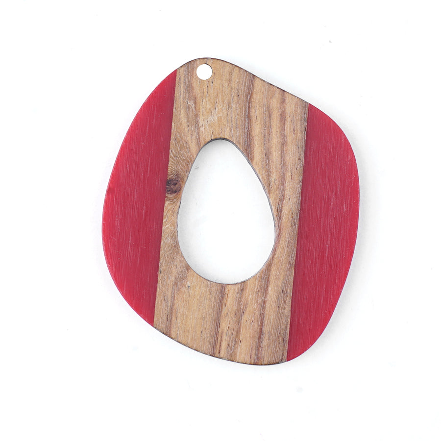 40x47mm Wood & Deep Red Resin Free Form Shaped with Cut Out Focal Piece Pendant - Goody Beads