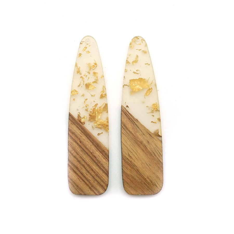 17x66mm Wood & Clear Resin with Gold Foil Raindrop Focal Piece Pendant - 2 Pack - Goody Beads