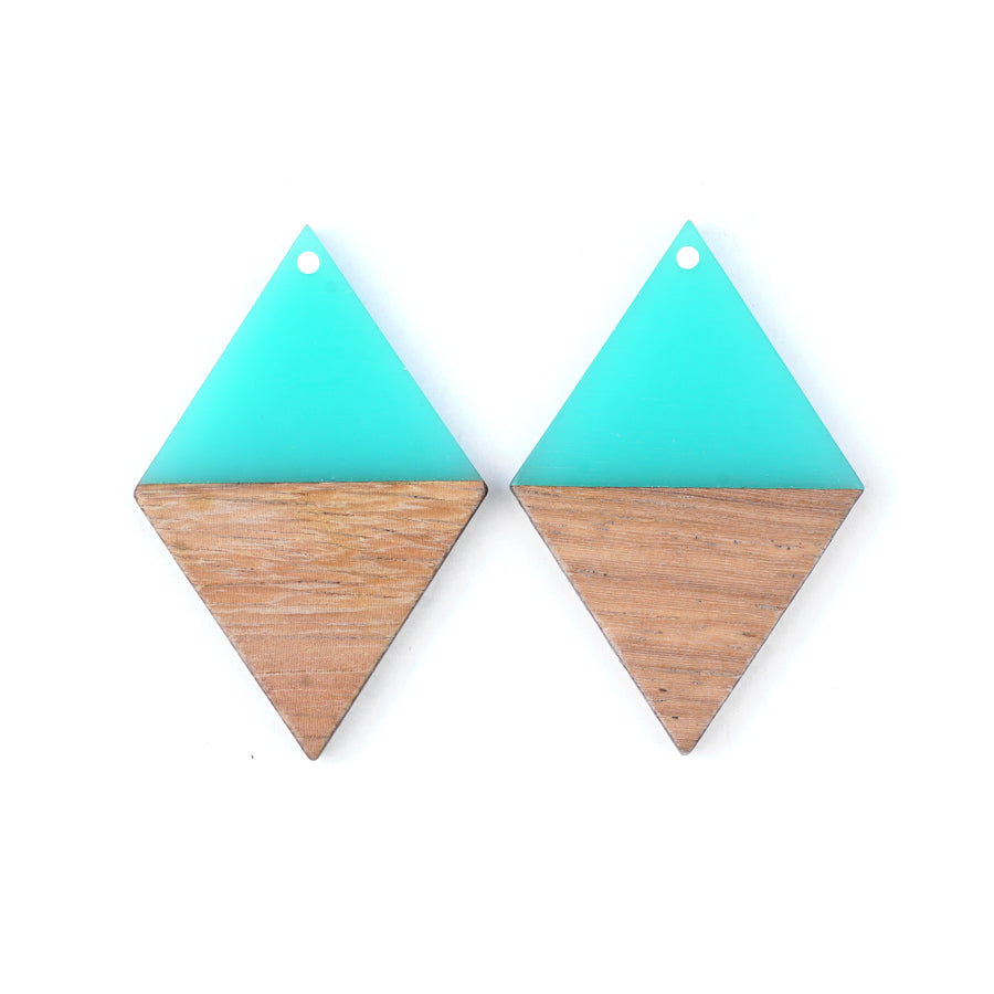 30x48mm Wood & Turquoise Resin Diamond Shape Focal Piece Pendant - 2 Pack - Goody Beads