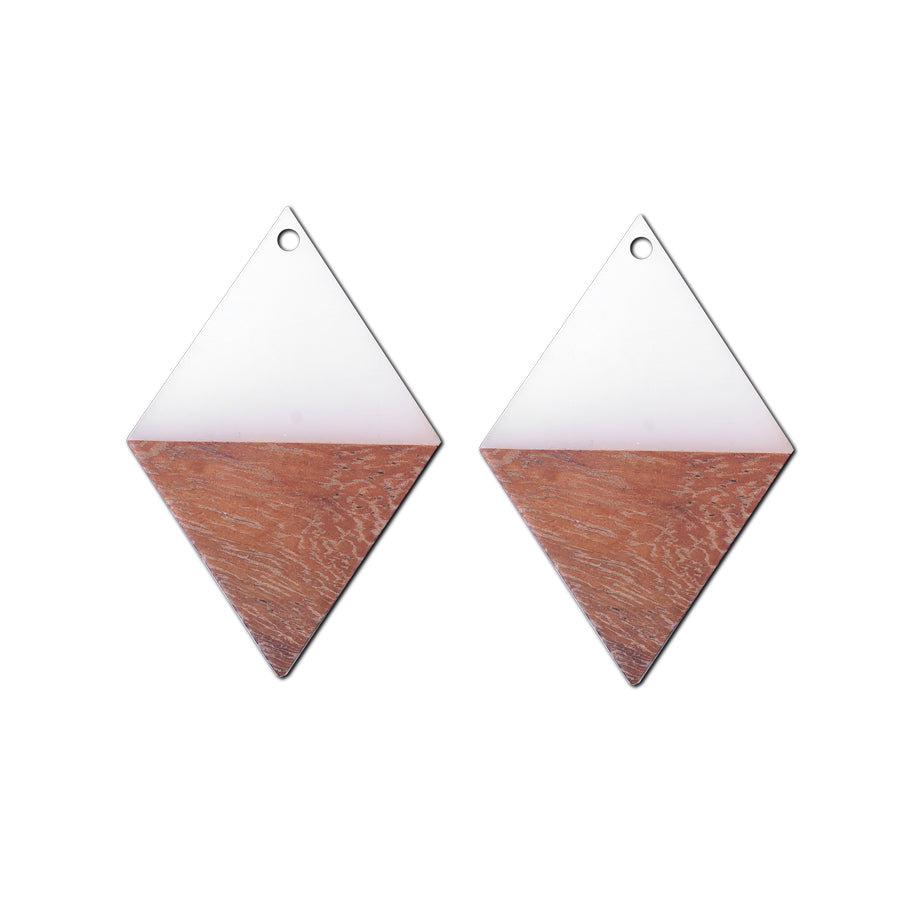 30x48mm Wood & Cream Resin Diamond Shape Focal Piece Pendant - 2 Pack - Goody Beads