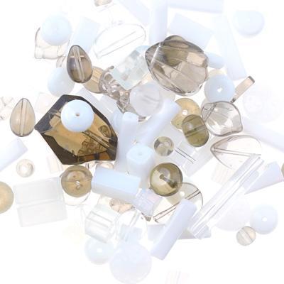 White and Smoke Grey Pressed Glass Bead Mix - Goody Beads