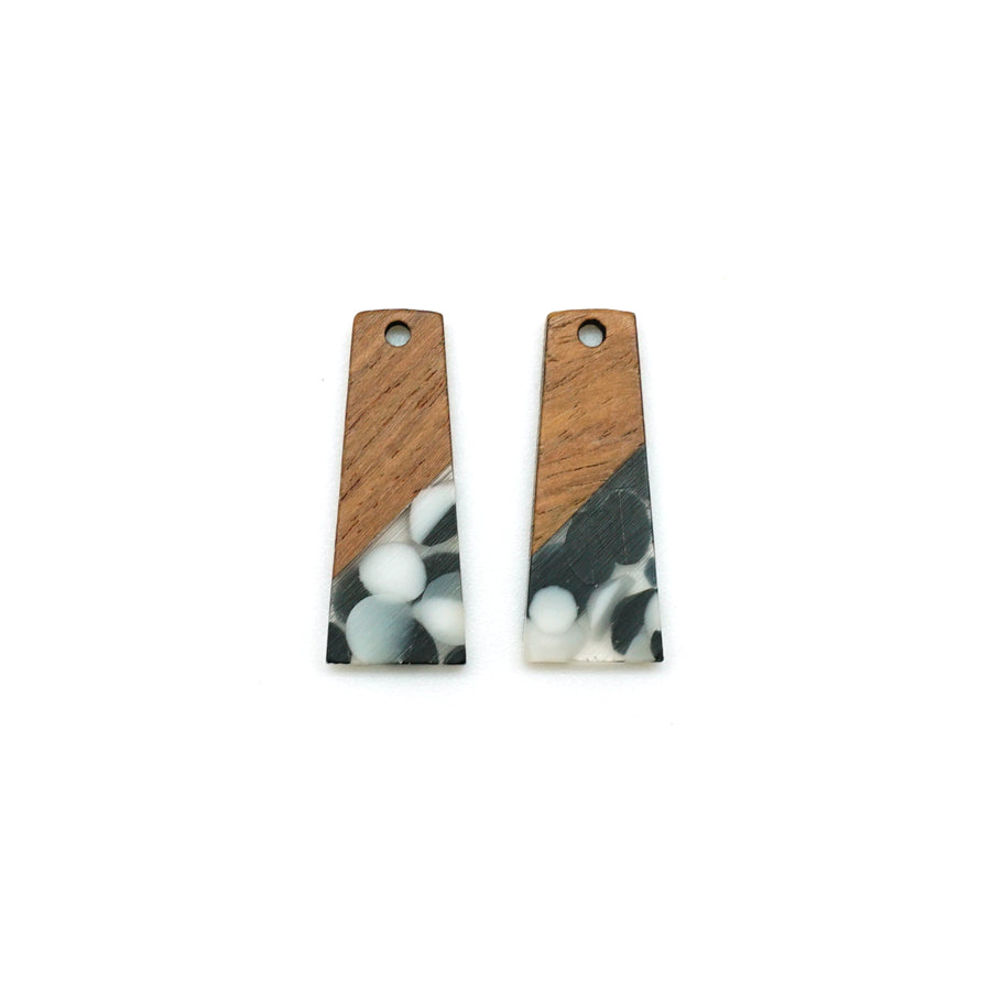 12x30mm Wood & Clear Resin with Black & White Dots Rectangle Focal Piece Pendant Charm - 2 Pack - Goody Beads