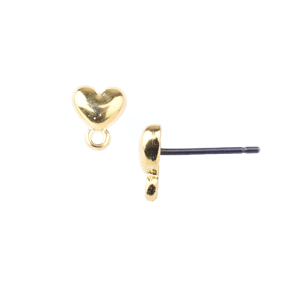 9mm Gold Heart Post Earring with Loop - Goody Beads