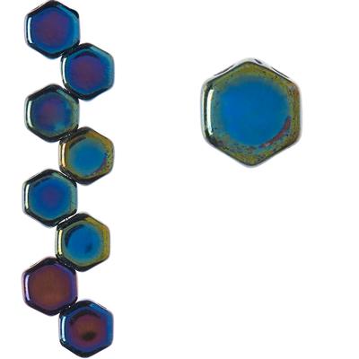 6.5mm Jet Blue Iris 2-Hole Honeycomb Shaped Czech Glass Beads - Goody Beads