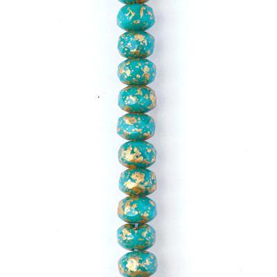 5x3mm Teal Green Opaque with Gold Finish Rondelle Czech Glass Beads from Raven's Journey - Goody Beads