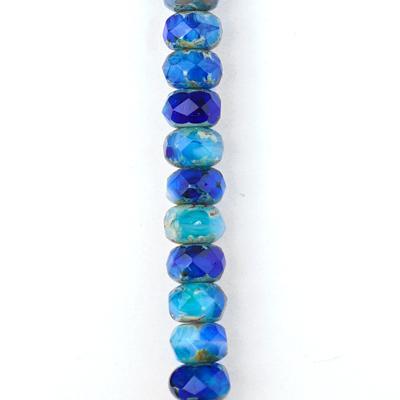 5x3mm Dark Cobalt Opaque, White Opaque, Light Blue Transparent Picasso Finish Rondelle Czech Glass Beads from Raven's Journey - Goody Beads