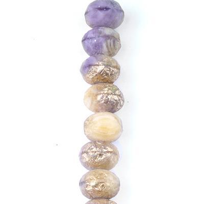 9x6mm Ivory Opaque and Purple Silk Mix with Etched Gold Finish Rondelle Czech Glass Beads from Raven's Journey