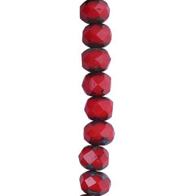 7x5mm Red Opaque with Picasso Rondelle Czech Glass Beads from Raven's Journey - Goody Beads