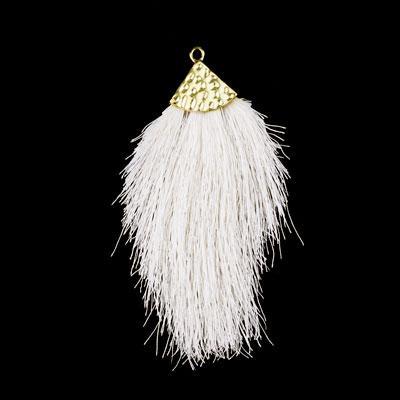 Ivory Large Capped Flat Tassel with Gold Textured Cap - 4.25 Inches Long - Goody Beads
