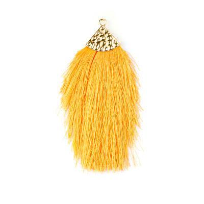 Mustard Yellow Large Capped Flat Tassel with Gold Textured Cap - 4.25 Inches Long - Goody Beads
