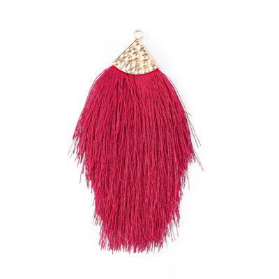 Burgundy Large Capped Flat Tassel with Gold Textured Cap - 4.25 Inches Long - Goody Beads