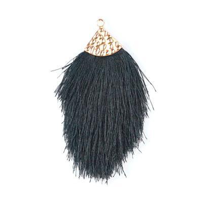 Black Large Capped Flat Tassel with Gold Textured Cap - 4.25 Inches Long - Goody Beads