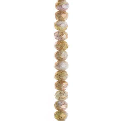 5x3mm Olivine Opaque and Aquamarine Transparent, Purple and Gold Marble Finish Rondelle Czech Glass Beads from Raven's Journey - Goody Beads