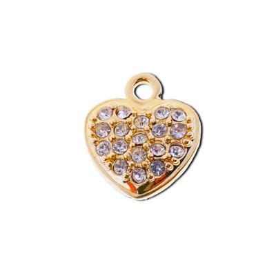 12mm Gold Plated with Clear Crystals Heart Charm - Goody Beads