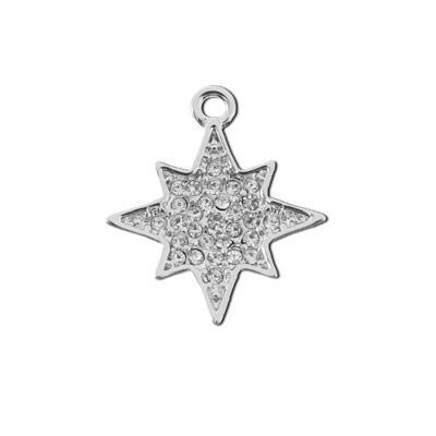 19mm Silver Plated with Clear Crystals Starburst Charm - Goody Beads