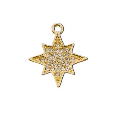 19mm Gold Plated with Clear Crystals Starburst Charm - Goody Beads