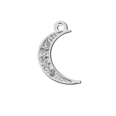 18mm Silver Plated with Clear Crystals Moon Charm - Goody Beads