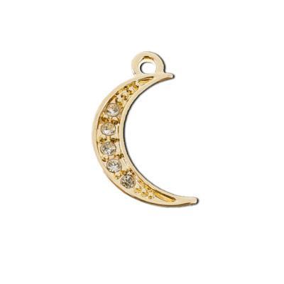 18mm Gold Plated with Clear Crystals Moon Charm - Goody Beads