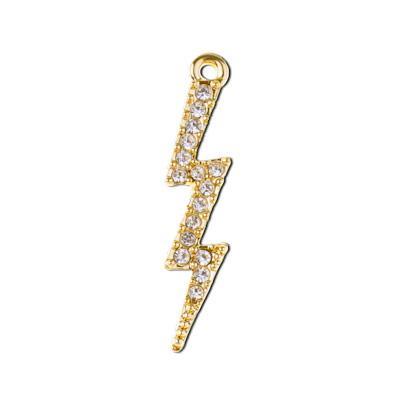 29mm Gold Plated with Clear Crystals Lighting Bolt Charm - Goody Beads