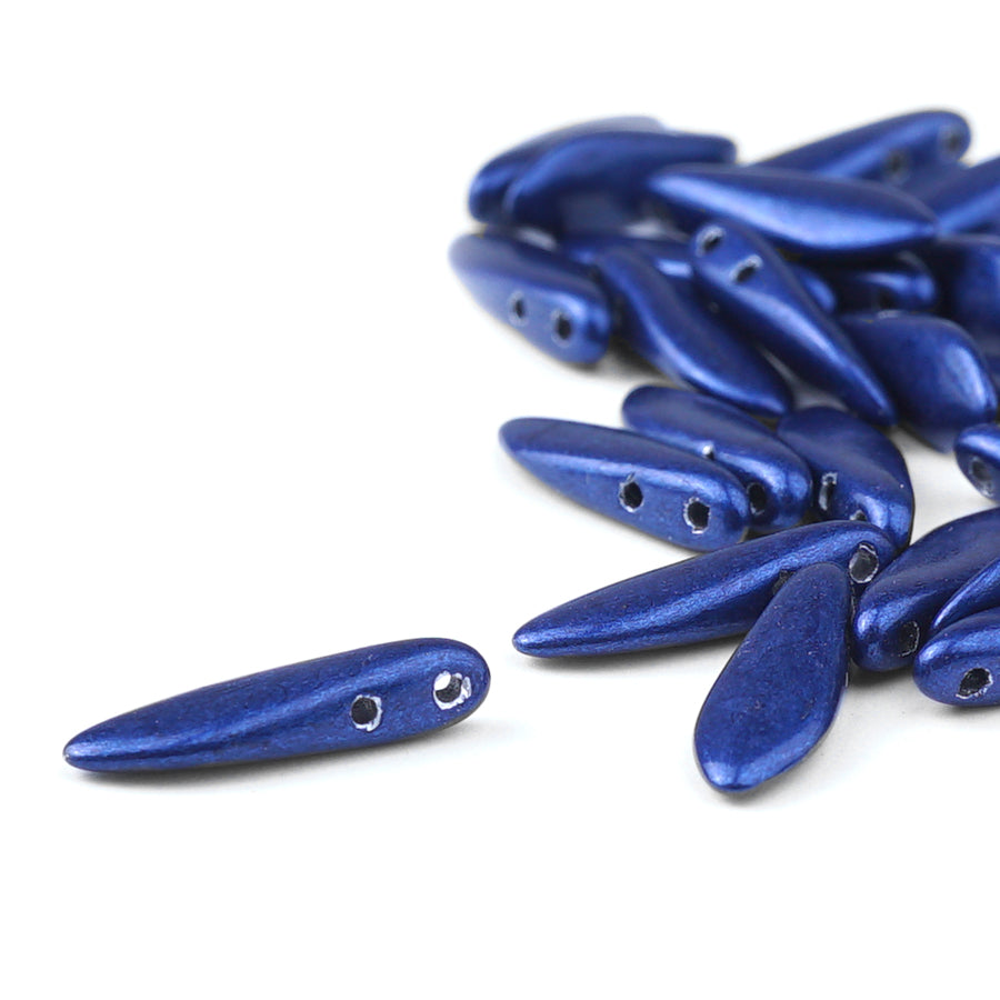 16mm Saturated Metallic Evening Blue CzechMates Two Hole Dagger Czech Glass Beads - Goody Beads