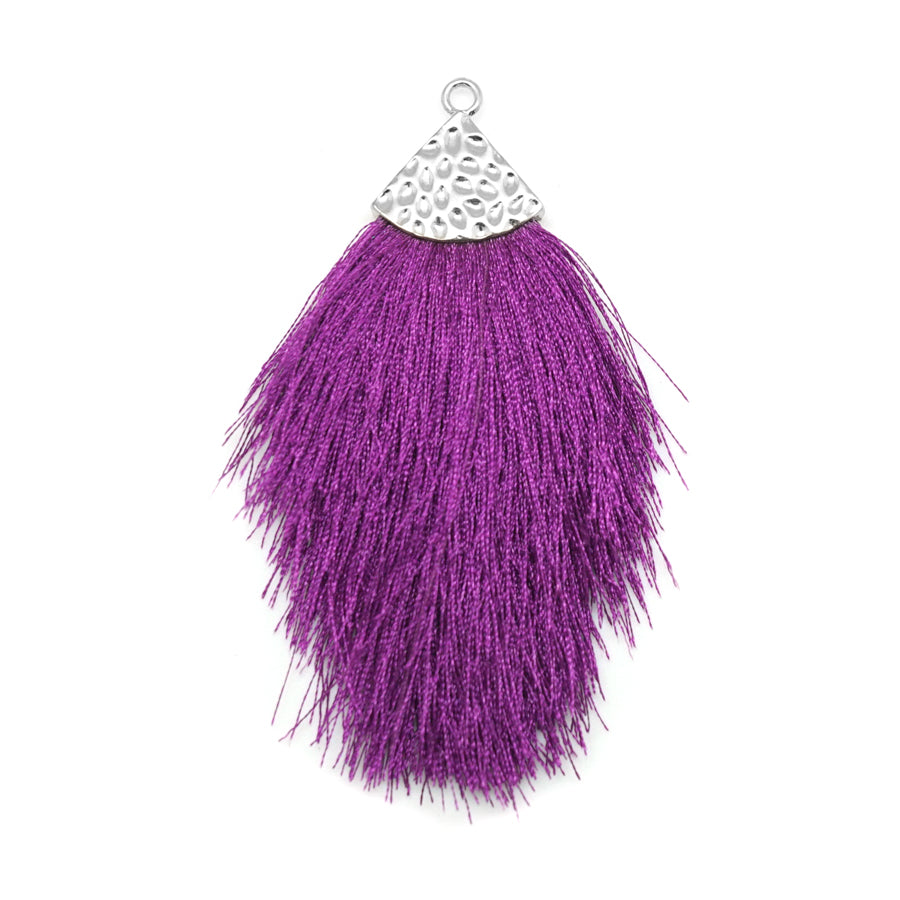 Purple Large Capped Flat Tassel with Silver Textured Cap - 4.25 Inches Long - Goody Beads