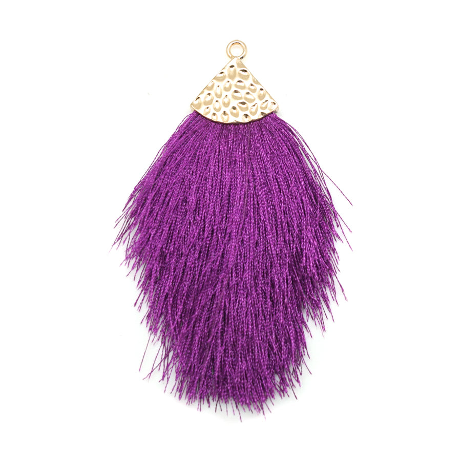 Purple Large Capped Flat Tassel with Gold Textured Cap - 4.25 Inches Long - Goody Beads