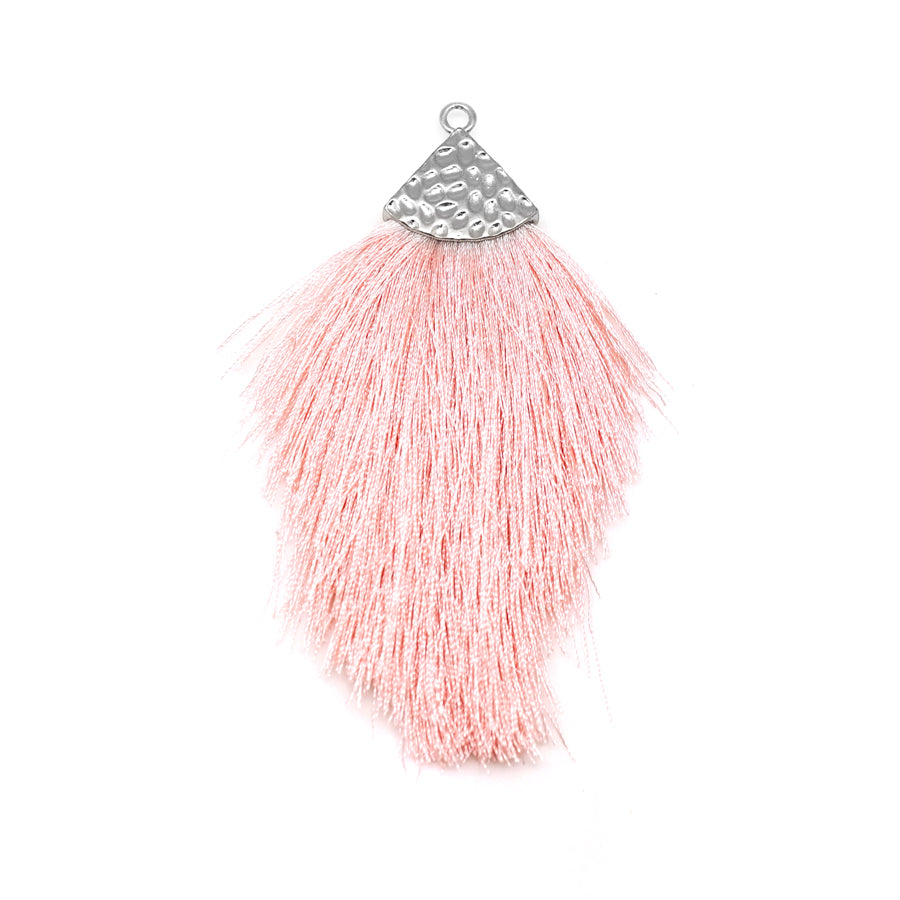 Blush Pink Large Capped Flat Tassel with Silver Textured Cap - 4.25 Inches Long - Goody Beads